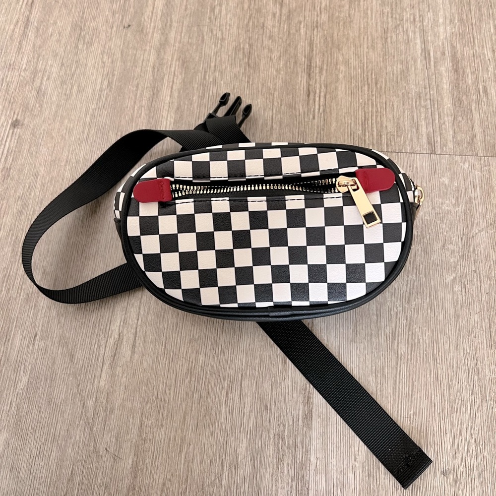 Black and white checkered faux leather belt bag - like new!